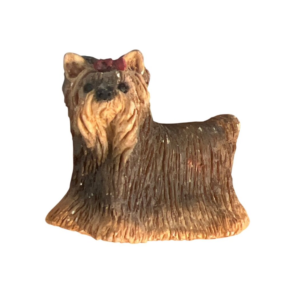 Vintage Yorkshire Terrier Dog Magnet Figurine Bow in Hair 1986 2" Estate Signed
